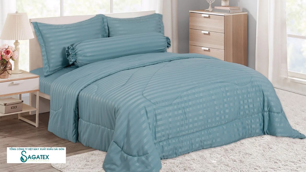 Drap giường kẻ sọc màu xanh